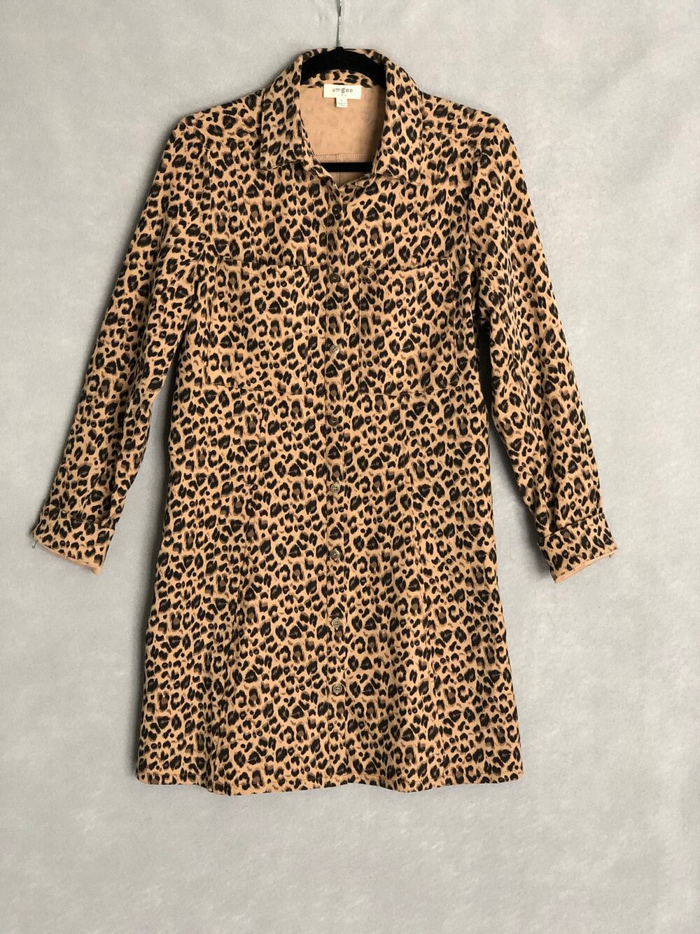 Umgee Long Sleeve Shirt Dress Leopard Print Women's Small